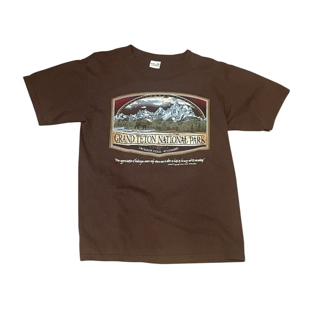 Vintage Wyoming T Shirt Medium Brown Grand Teton National Park Outdoor Nature